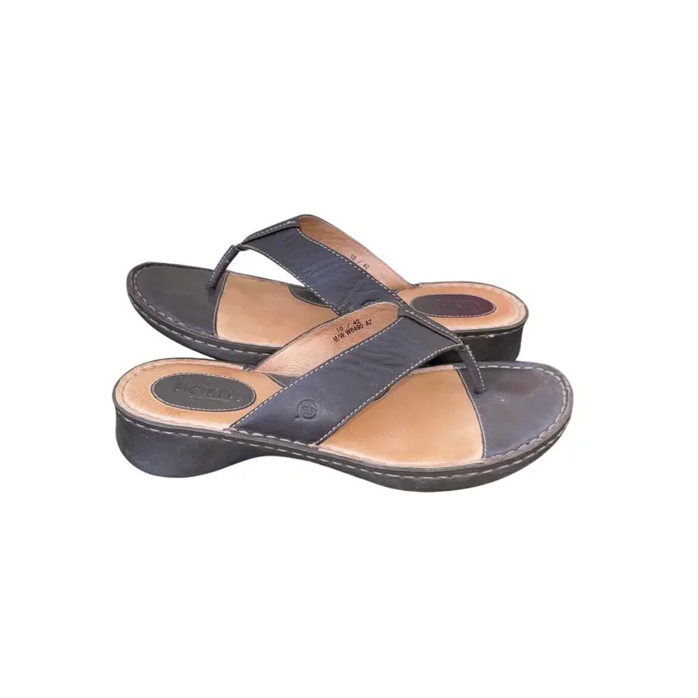 Born Brown Leather Slip On Thong Flip Flop Comfort Sandals W6490 A7 Women's 10